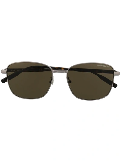 Shop Montblanc Rectangular Frame Sunglasses In Brown