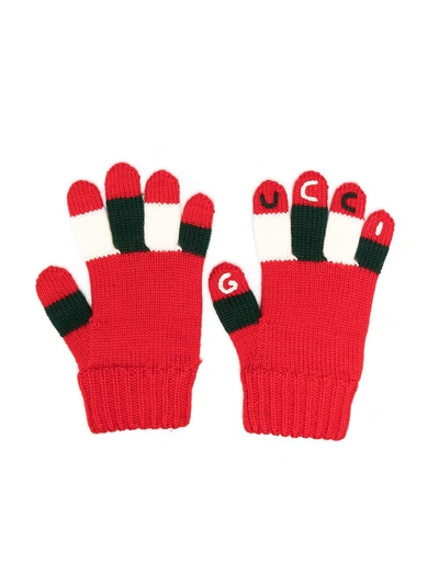 Shop Gucci Intarsia Knit Gloves In Red