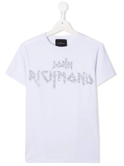 Shop John Richmond Junior Teen Micro Studded-logo T-shirt In White