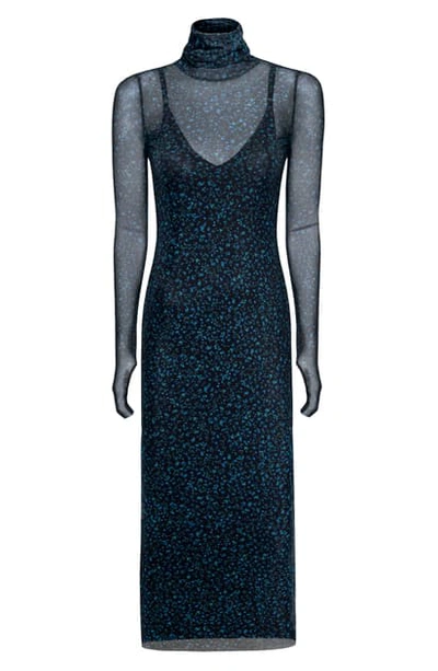 Shop Afrm Shailene Sheer Long Sleeve Dress In Blue Daisy Ditsy