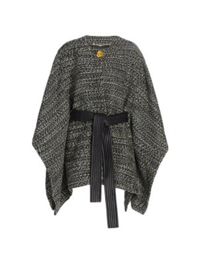 Shop Escada Belted Tweed Virgin Wool Cape In Black