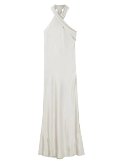Shop Galvan Pandora Asymmetrical Bias Cut Dress In Platinum