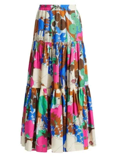 Shop La Doublej Edition 23 Multicolor Big Skirt In Big Flower Azzurro