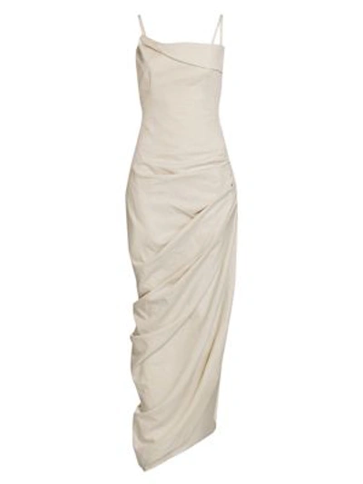 Shop Jacquemus La Robe Saudade Linen-blend Draped Maxi Dress In Natural