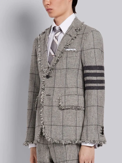 THOM BROWNE BLACK AND WHITE OVERSIZED CHECK WOOL HUNTING TWEED FRAYED UNCONSTRUCTED CLASSIC JACKET