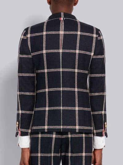 Shop Thom Browne Navy Overcheck Prince Of Wales Wool Hunting Tweed Classic Sport Coat In Blue