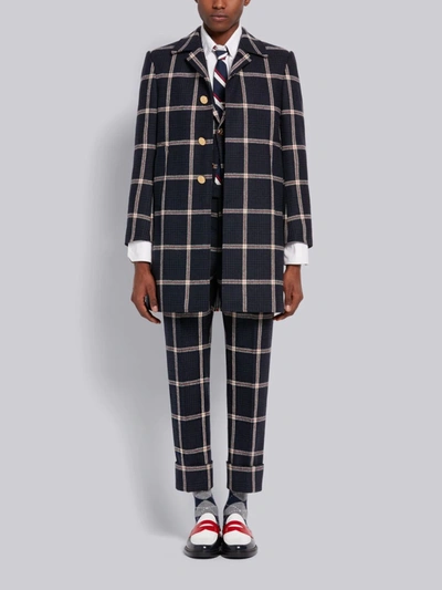 Shop Thom Browne Navy Overcheck Prince Of Wales Wool Hunting Tweed Classic Sport Coat In Blue