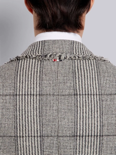 Shop Thom Browne Black And White Prince Of Wales Oversize Check Wool Hunting Tweed Frayed Unconstructed Classic Jacke In Grey