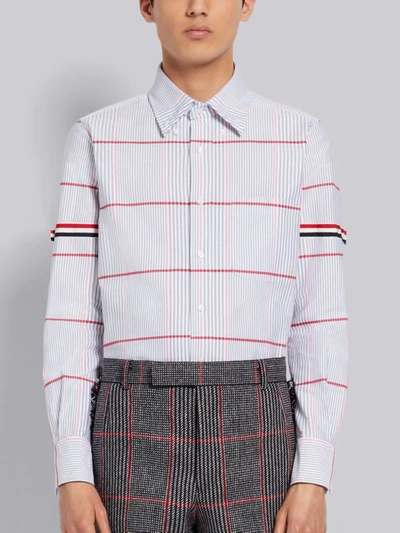 Shop Thom Browne Multi-color Check Cotton Oxford Grosgrain Armband Straight Fit Long Sleeve Shirt In White