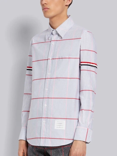 Shop Thom Browne Multi-color Check Cotton Oxford Grosgrain Armband Straight Fit Long Sleeve Shirt In White