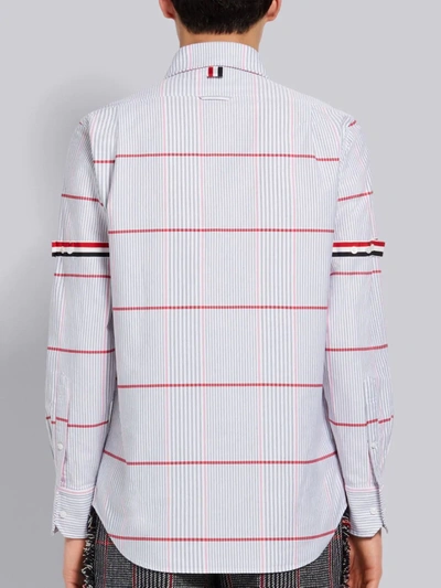 Shop Thom Browne Multi-color Check Cotton Oxford Grosgrain Armband Straight Fit Long Sleeve Shirt In White