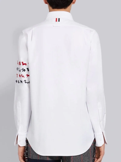 Shop Thom Browne White Cotton Oxford Animal Icon Embroidered 4-bar Straight Fit Long Sleeve Shirt