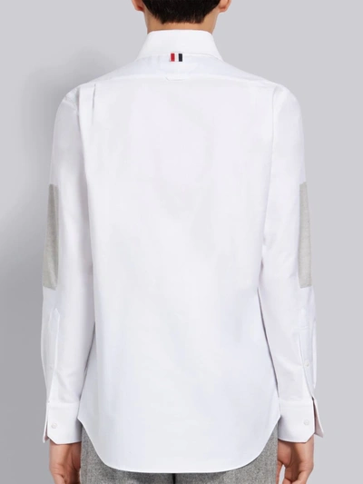 Shop Thom Browne White Cotton Oxford Elbow Patch Straight Fit Long Sleeve Shirt