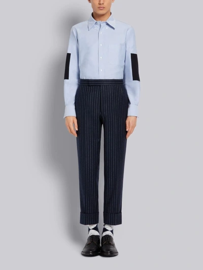 Shop Thom Browne Blue Oxford Elbow Patch Straight Fit Long Sleeve Shirt