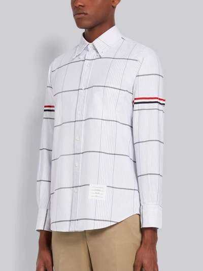 Shop Thom Browne Medium Grey Check Cotton Oxford Grosgrain Armband Straight Fit Long Sleeve Shirt