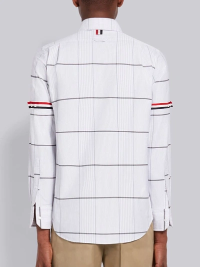 Shop Thom Browne Medium Grey Check Cotton Oxford Grosgrain Armband Straight Fit Long Sleeve Shirt