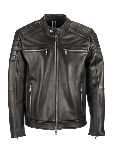 Shop Hogan Biker In Leather Black Jacket