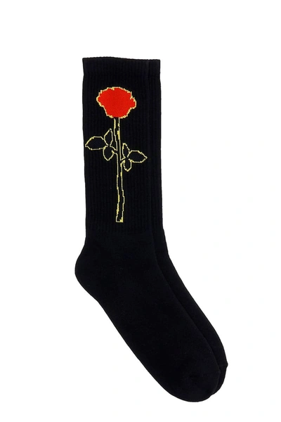 Shop Palm Angels Rose Socks In Black Cotton