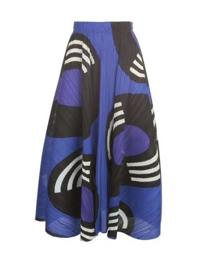 Shop Issey Miyake Flared Skirt W/ Horizontal Pleats On The Sides In Sapphire Blue