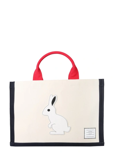 Shop Thom Browne Canvas Tote Bag In Bianco