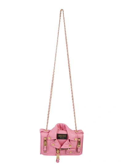 Shop Moschino Micro Biker Wallet In Fuchsia