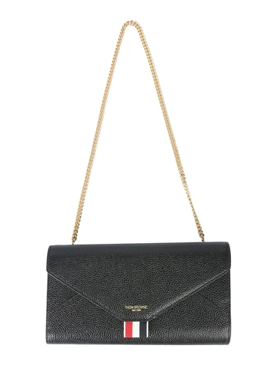Shop Thom Browne Wallet With Shoulder Strap In Black