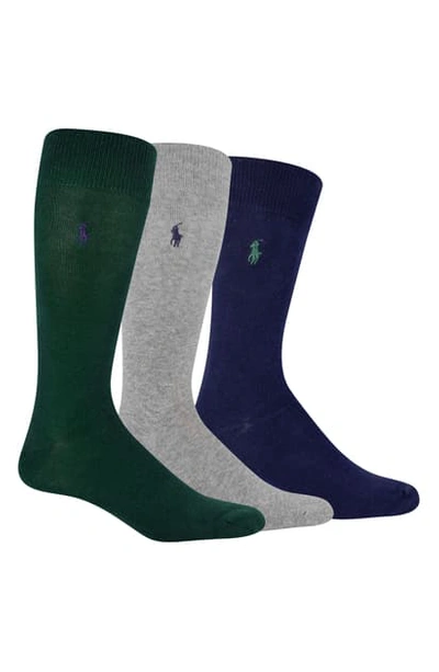 Shop Polo Ralph Lauren 3-pack Combed Cotton Blend Socks In Fores