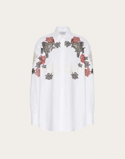Shop Valentino Compact Poplin Intarsia Shirt In White/multicolor