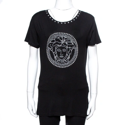 Pre-owned Versace Black Jersey Medusa Icon Studded T-shirt Xl