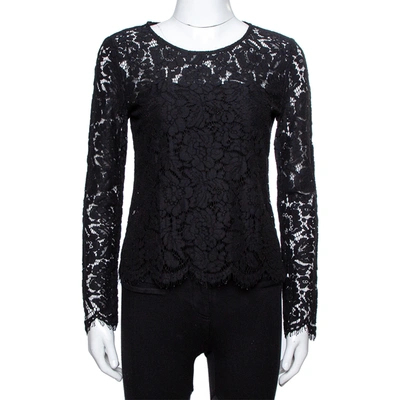 Pre-owned Dolce & Gabbana Black Sheer Lace Scalloped Blouse M