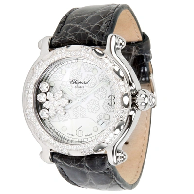Pre-owned Chopard White Diamonds 18k White Gold And Stainless Steel Happy Sport 288946-2001 Women's Wristwatch 38 Mm