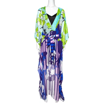 Pre-owned Diane Von Furstenberg Multicolor Printed Silk Sheer Anushka Kaftan M