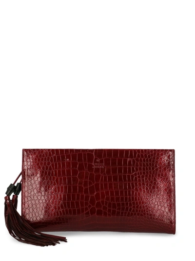 Shop Gucci Leather Clutch Bag In Burgundy