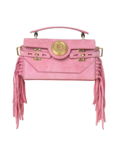 Shop Balmain Pink Suede Shoulder Bag