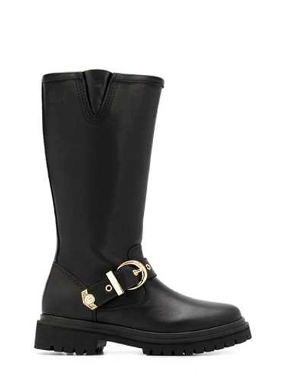 Shop Versace Black Leather Buckle Boot