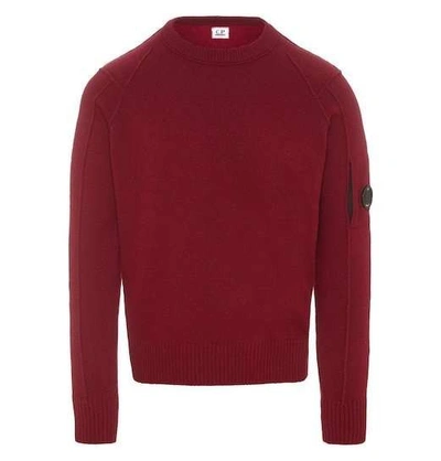 Shop C.p. Company Arm Lens Lambswool Crew Knit Beet Red