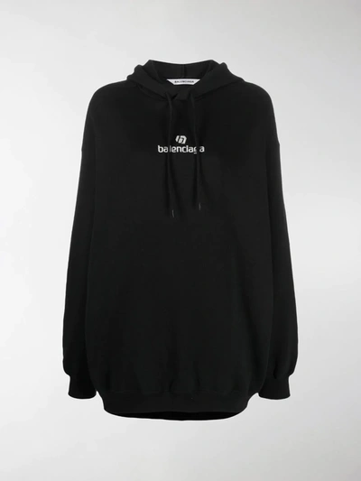 Shop Balenciaga Sponsor Logo Oversized Hoodie In Black