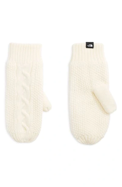 Shop The North Face Minna Cable Knit Mittens In Vintage White