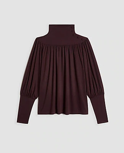 Shop Ann Taylor Shimmer Button Shirred Turtleneck Top In Black