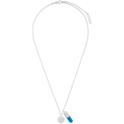Shop Ambush Silver And Blue Pill Charm Necklace In Silver/blue