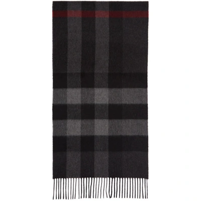 Shop Burberry Grey Cashmere Mega Check Scarf In Charcoal
