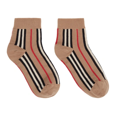 Shop Burberry Beige Intarsia Icon Stripe Sock