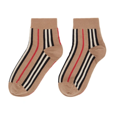 Shop Burberry Beige Intarsia Icon Stripe Sock
