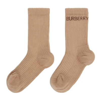 BURBERRY 驼色 SPORTS 徽标中筒袜