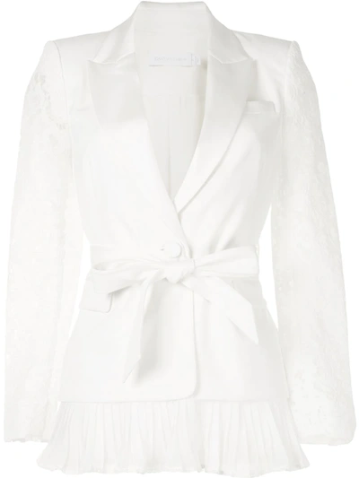 Shop Jonathan Simkhai Lace-sleeves Belted Blazer In White