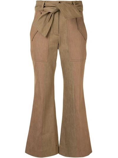 Shop Derek Lam 10 Crosby Kick-flare Cropped Trousers In Brown