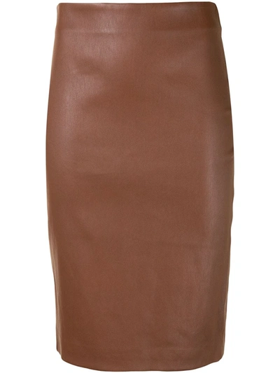 Shop Theory Leather Pencil Skirt In Brown