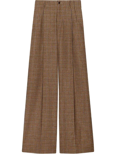 Shop Gucci Houndstooth Wide-leg Trousers In Brown