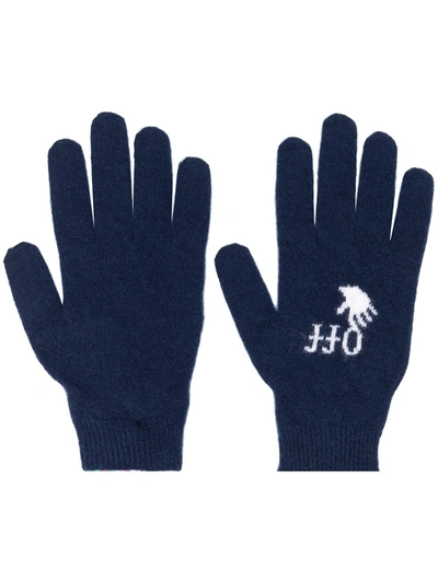 Shop Off-white Logo-intarsia Gloves In Blue
