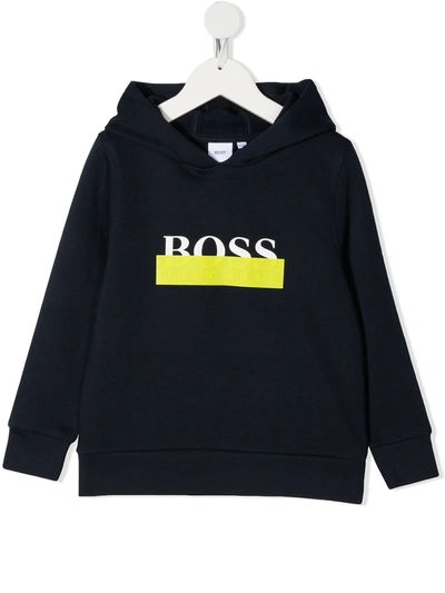 Shop Hugo Boss Logo-print Hooded Sweatshirt In Blue